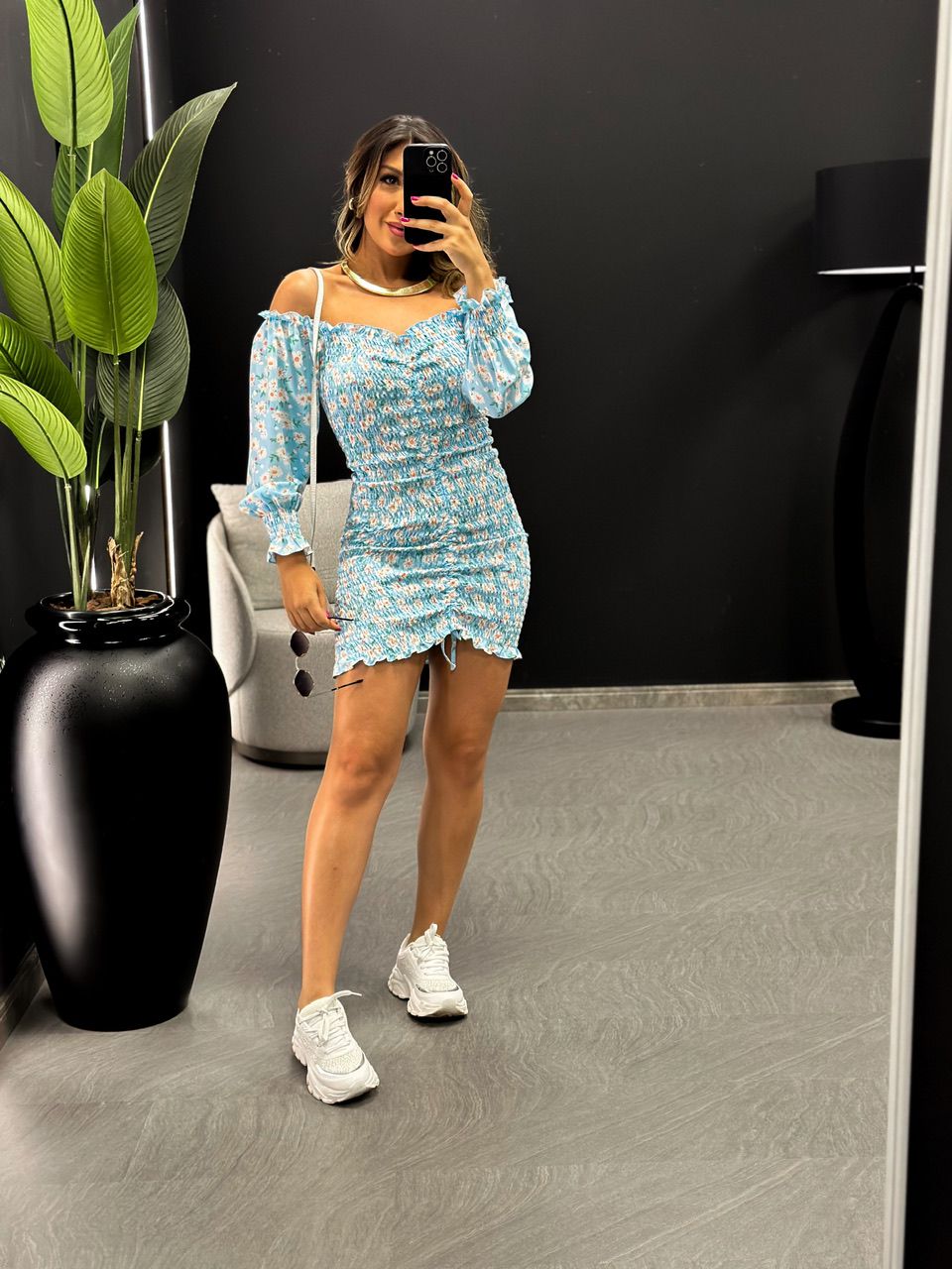 VESTIDO LIVIA LASTEX AZUL - 0044820109 - CAROLLA FERRARO