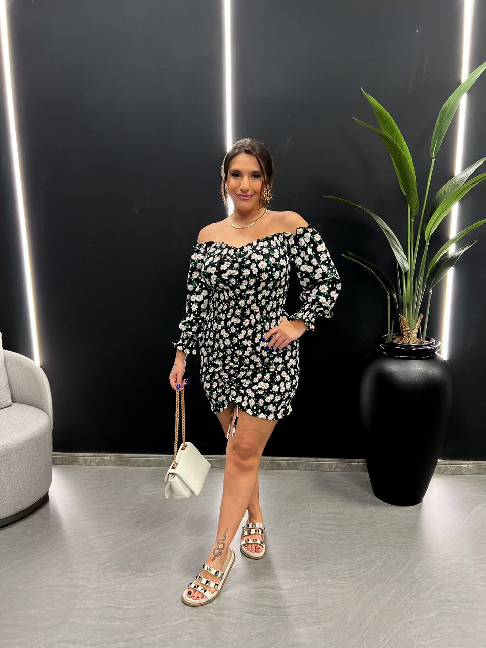 VESTIDO LIVIA LASTEX PRETO