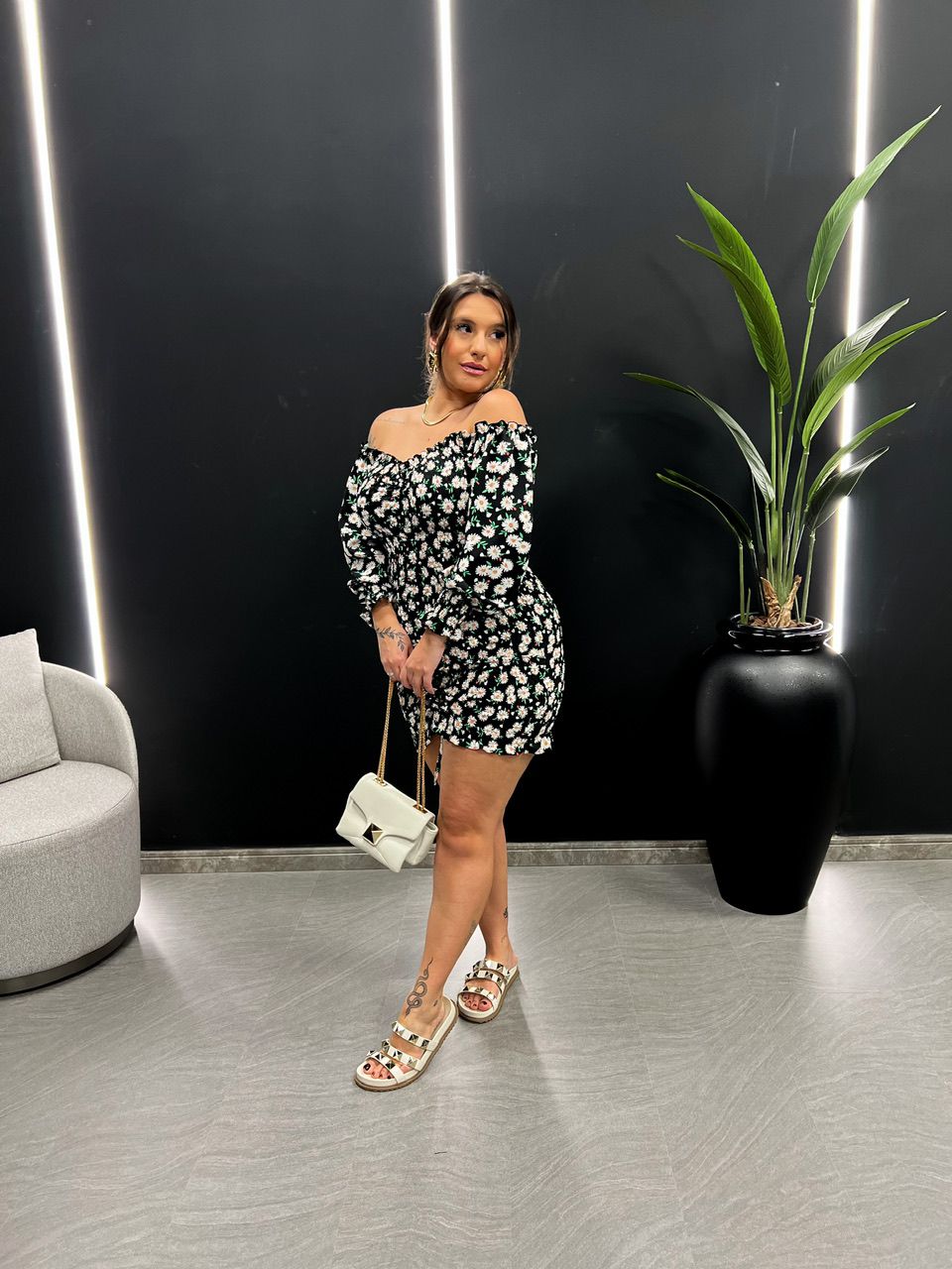 VESTIDO LIVIA LASTEX PRETO