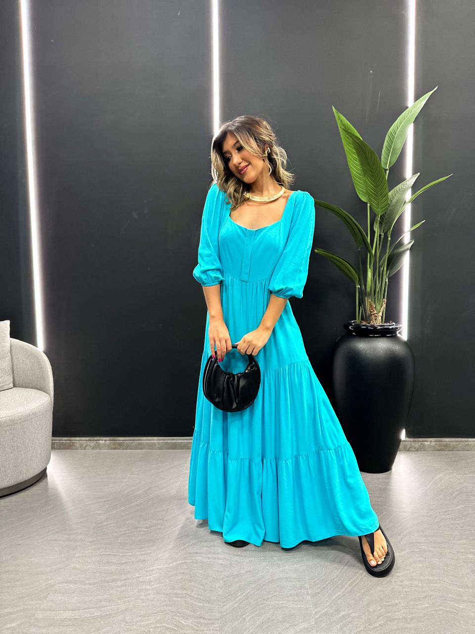 VESTIDO RAQUEL LISO AZUL - 0044810109 - CAROLLA FERRARO