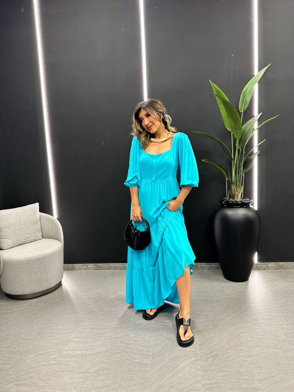 VESTIDO RAQUEL LISO AZUL