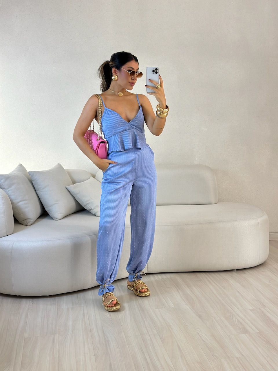 CONJUNTO ARIANE BRILHO AZUL - 0057930109 - CAROLLA FERRARO