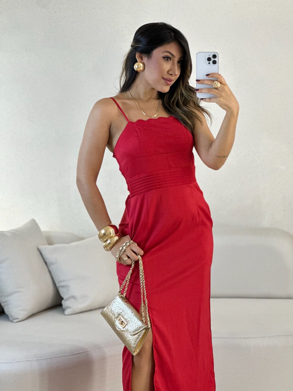 VESTIDO NAIRA MIDI ALÇA VERMELHO