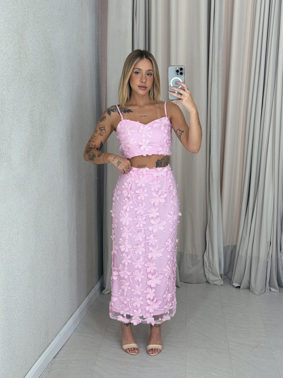 CONJUNTO RITA FLOR SAIA BABY PINK - 0058970366 - CAROLLA FERRARO