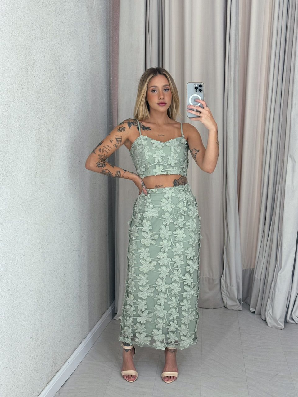CONJUNTO RITA FLOR SAIA VERDE - 0058970014 - CAROLLA FERRARO