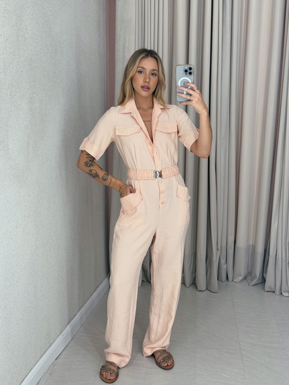 MACACÃO LUDMILA Cinto Salmão - 0058950021 - CAROLLA FERRARO