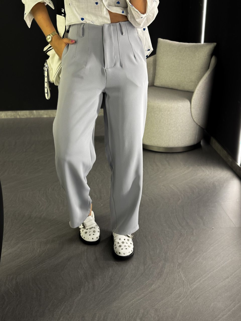 CALÇA HELENA PANTALONA CINZA - 0048090091 - CAROLLA FERRARO