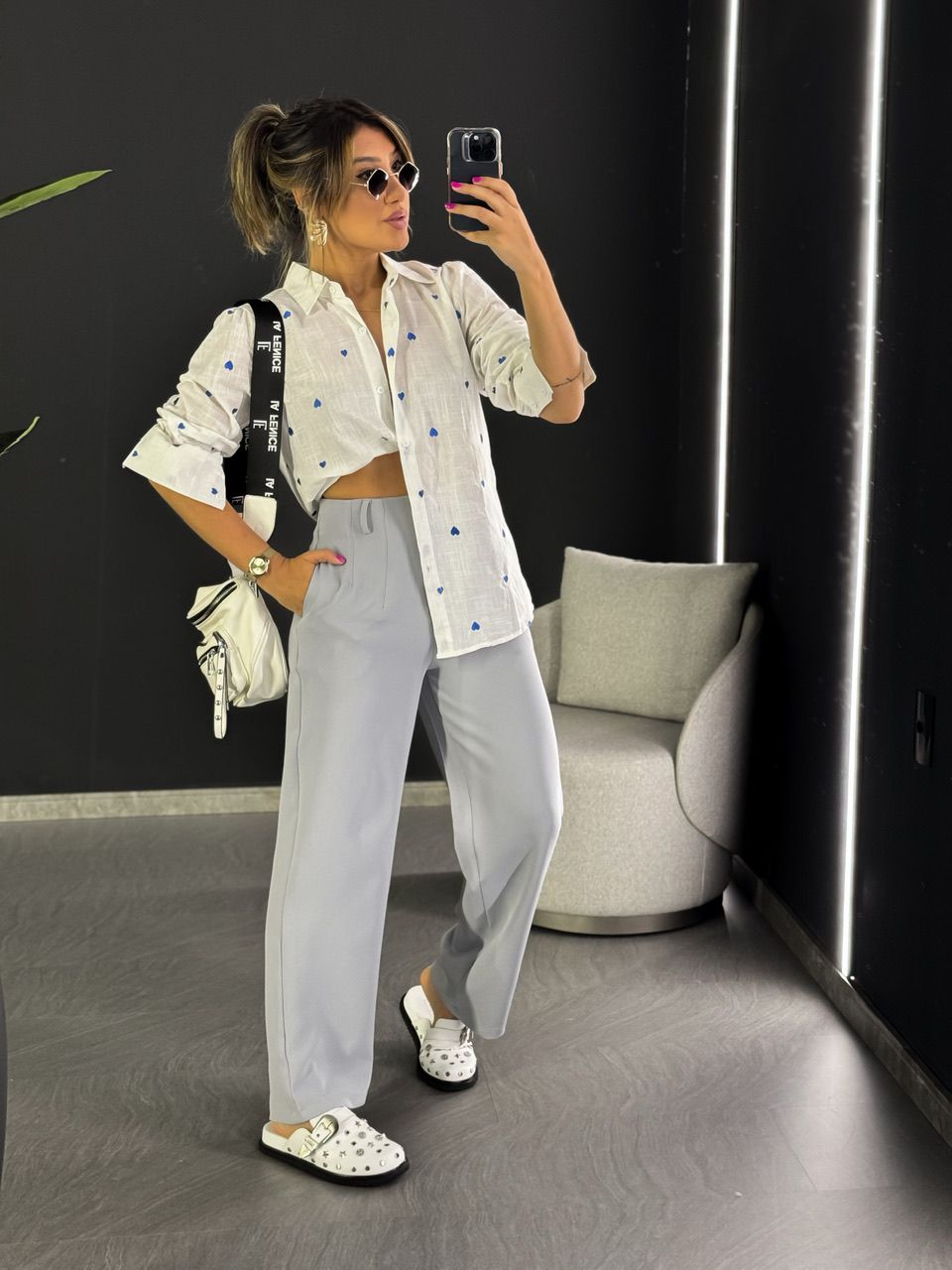 CALÇA HELENA PANTALONA CINZA