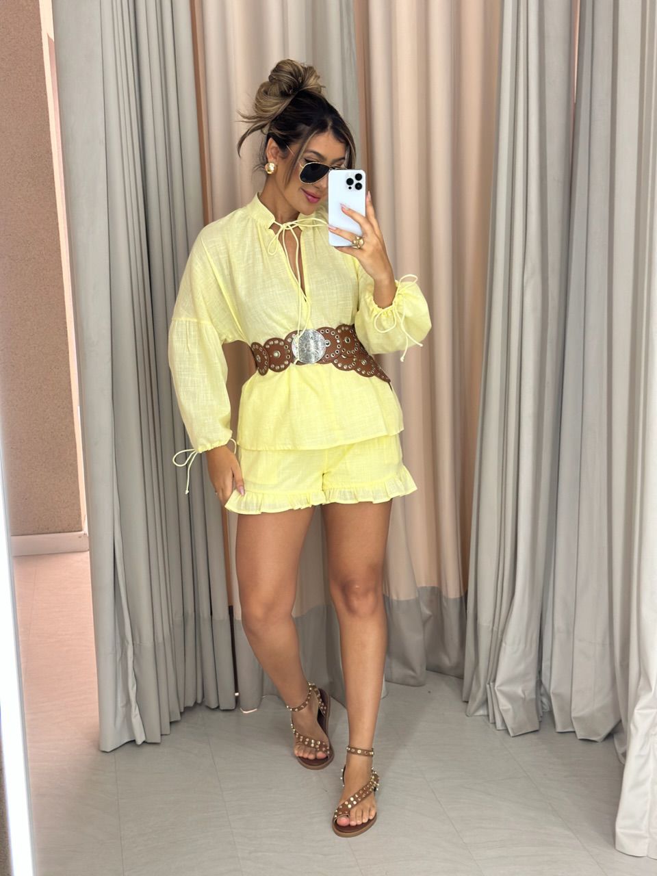 CONJUNTO STEFANI BATA AMARELO - 0060680111 - CAROLLA FERRARO
