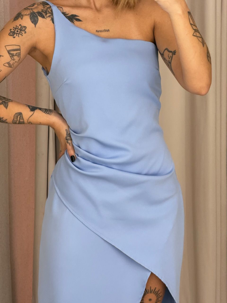 VESTIDO JULIANA DRAPEADO AZUL