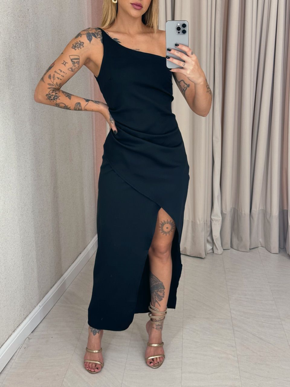 VESTIDO JULIANA DRAPEADO PRETO