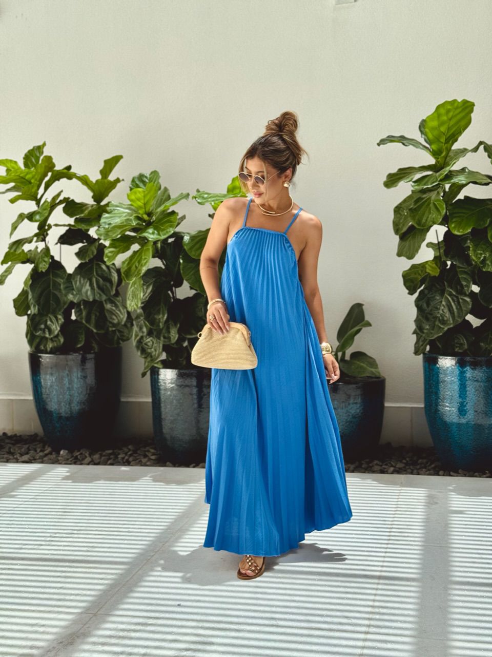 VESTIDO KARLA PLISSADO azul