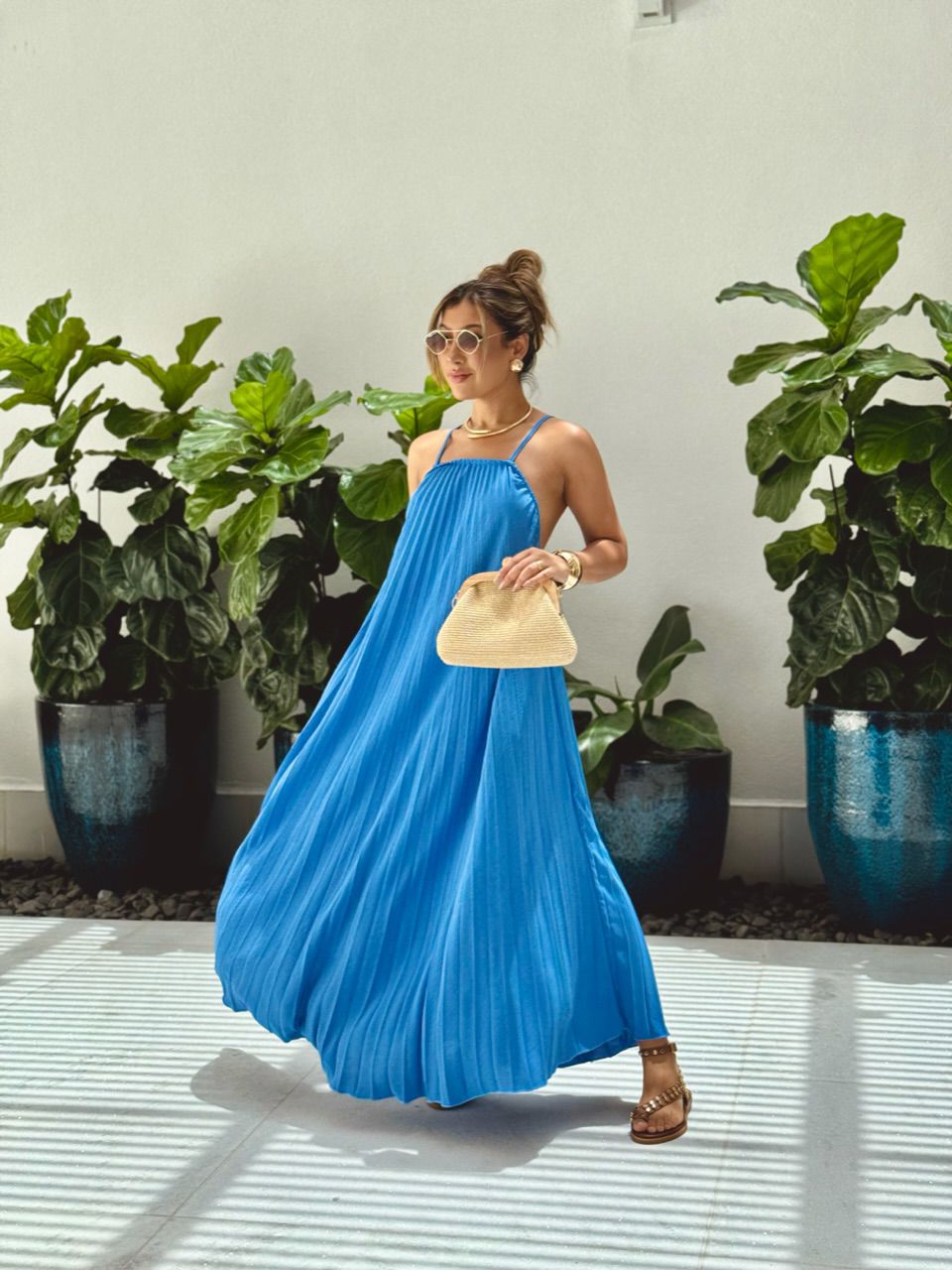 VESTIDO KARLA PLISSADO azul - 0060690109 - CAROLLA FERRARO