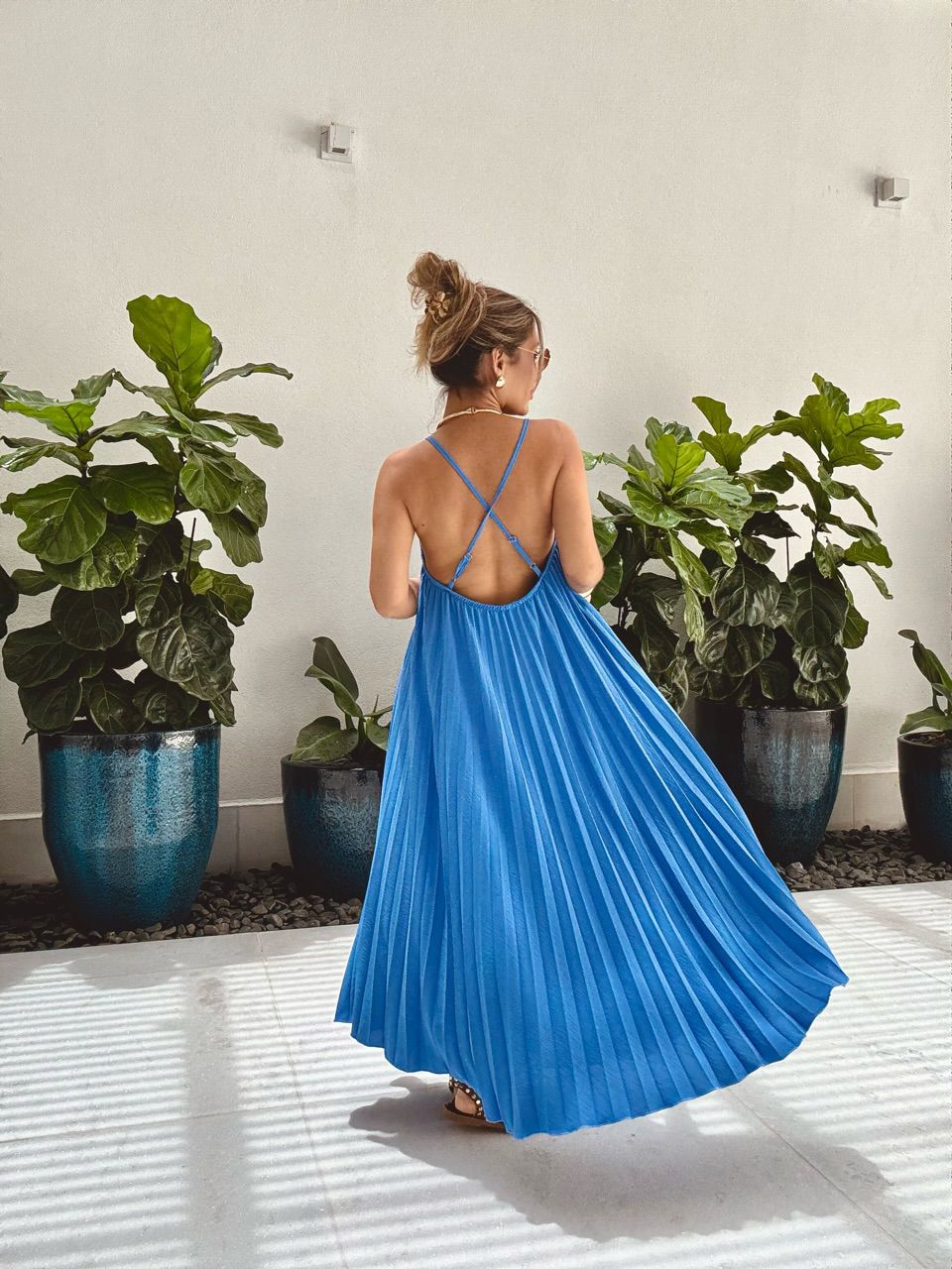 VESTIDO KARLA PLISSADO azul