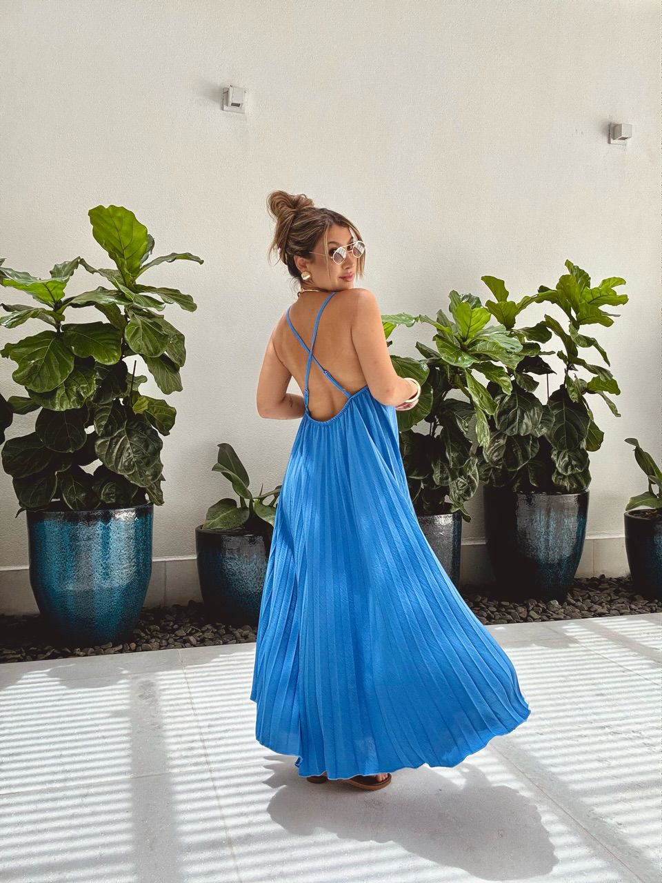 VESTIDO KARLA PLISSADO azul