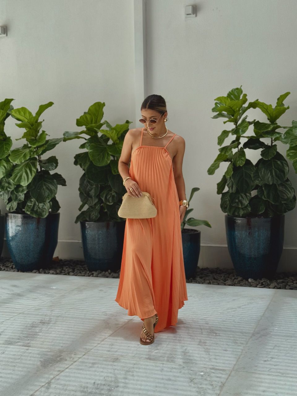 VESTIDO KARLA PLISSADO Laranja