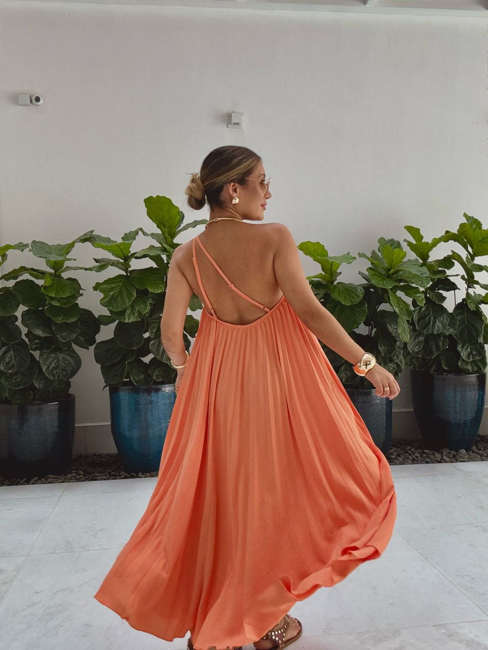 VESTIDO KARLA PLISSADO Laranja