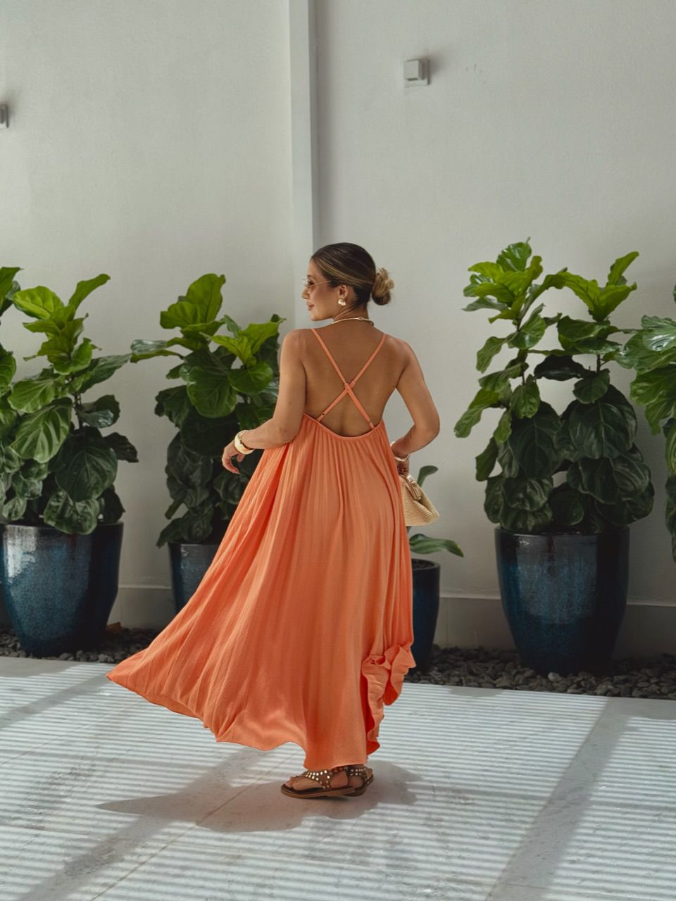 VESTIDO KARLA PLISSADO Laranja