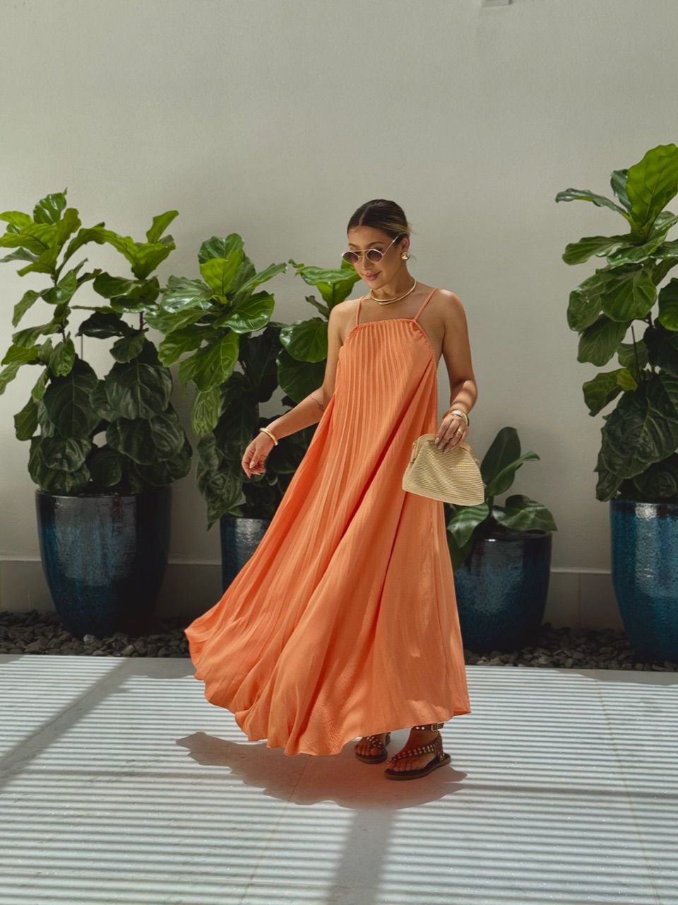 VESTIDO KARLA PLISSADO Laranja