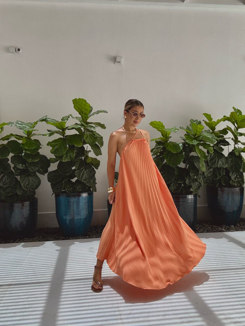 VESTIDO KARLA PLISSADO Laranja - 0060690068 - CAROLLA FERRARO