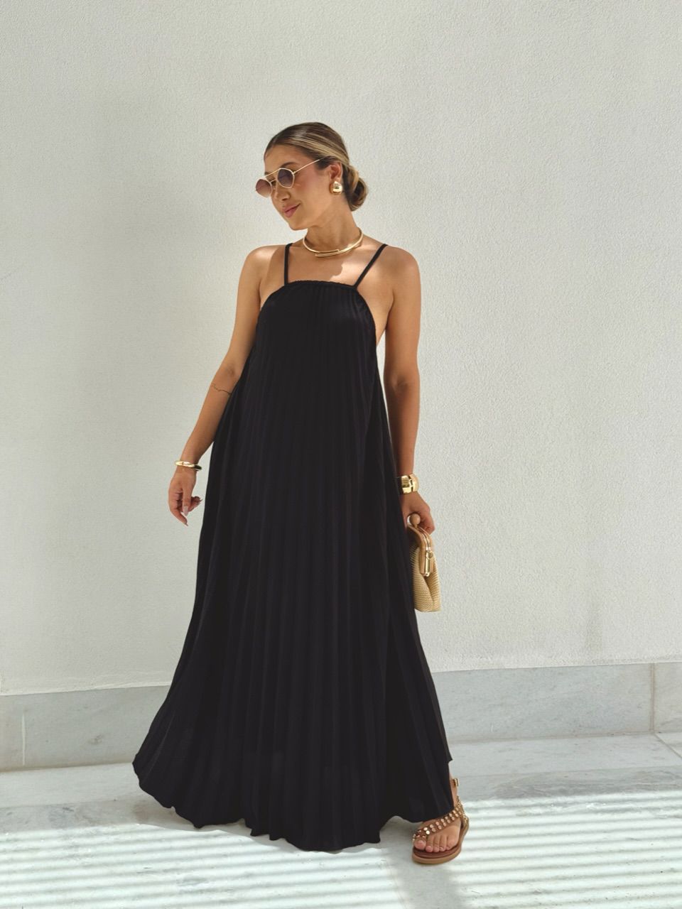 VESTIDO KARLA PLISSADO preto