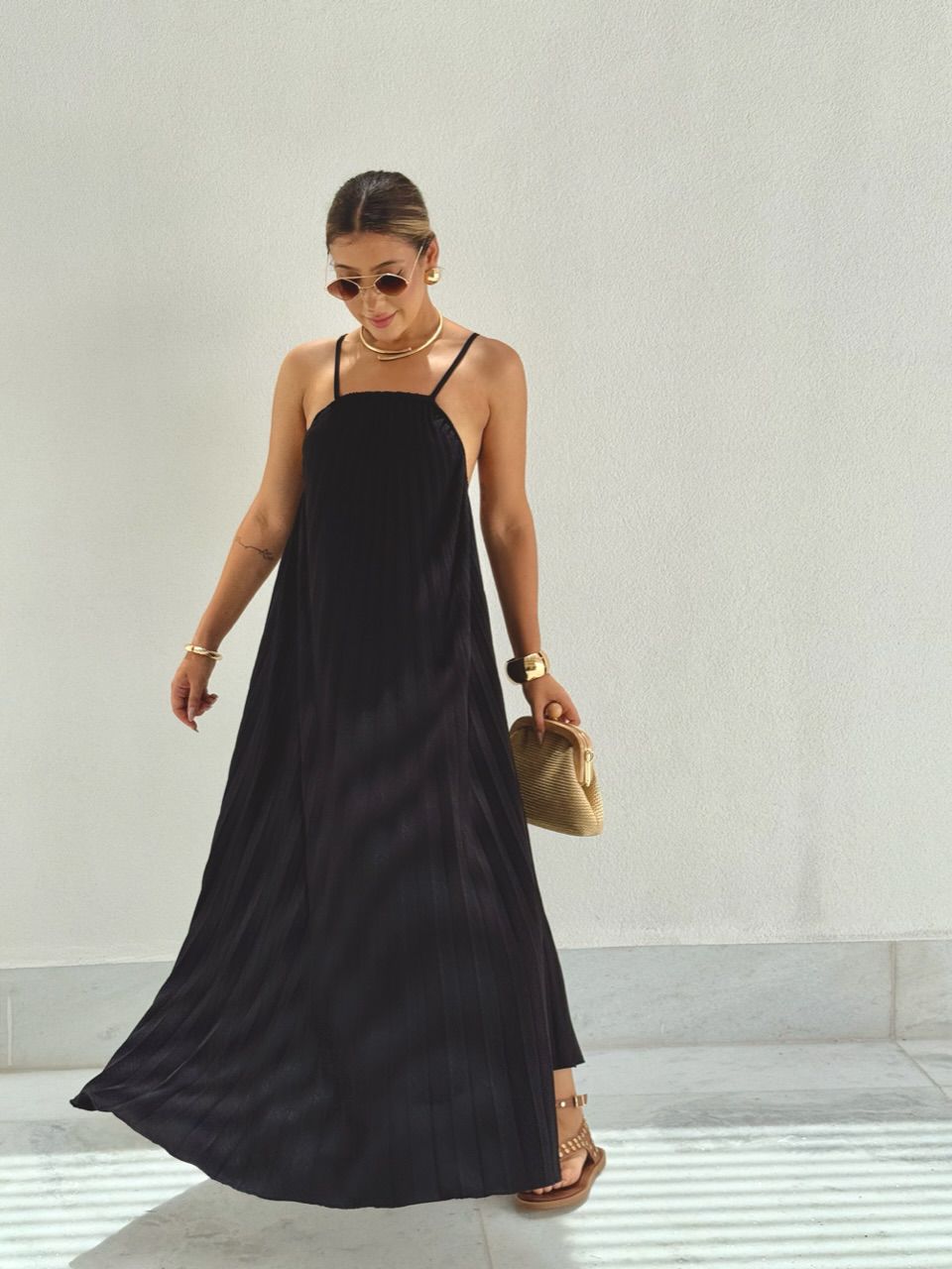 VESTIDO KARLA PLISSADO preto