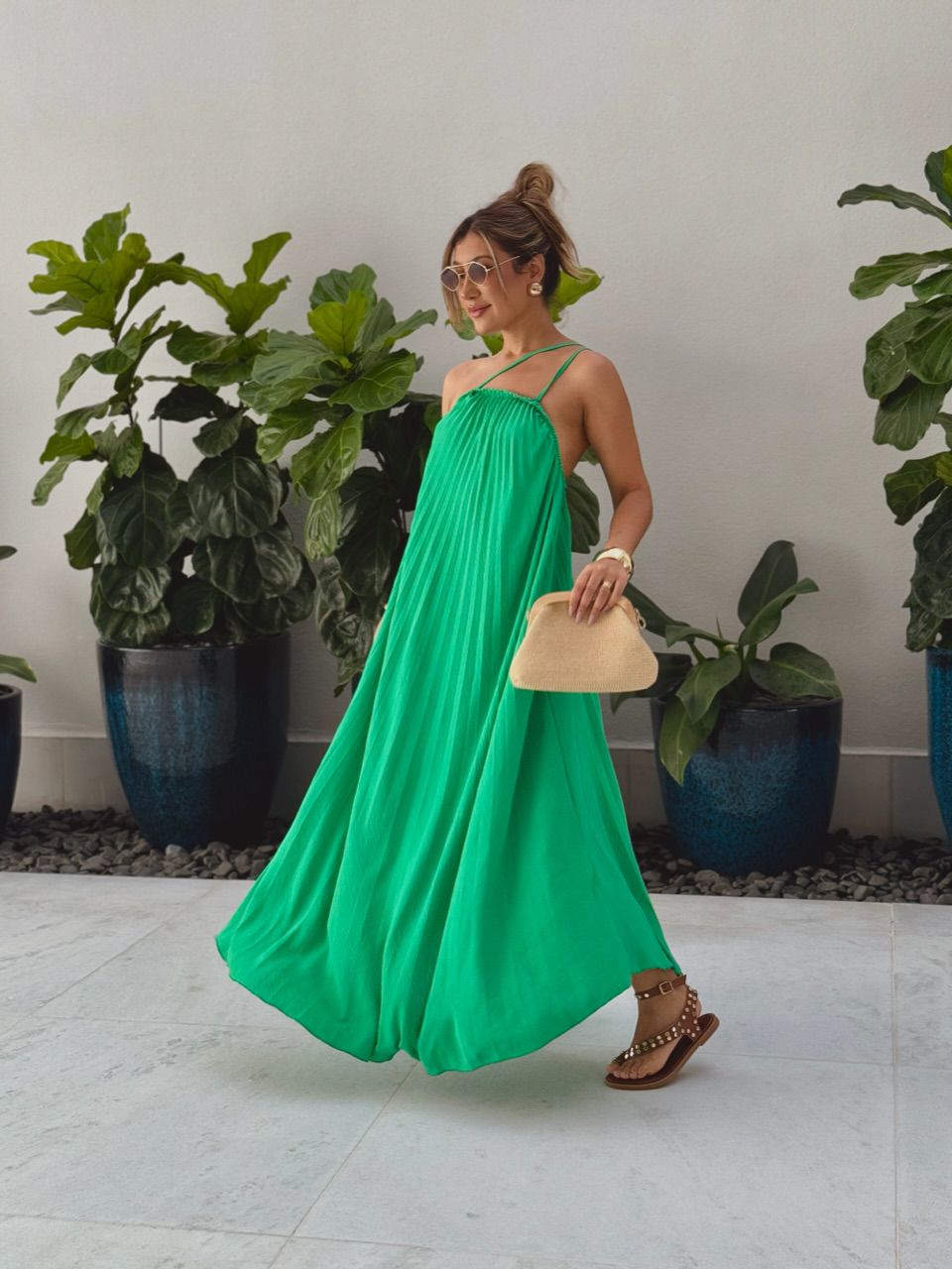 VESTIDO KARLA PLISSADO verde
