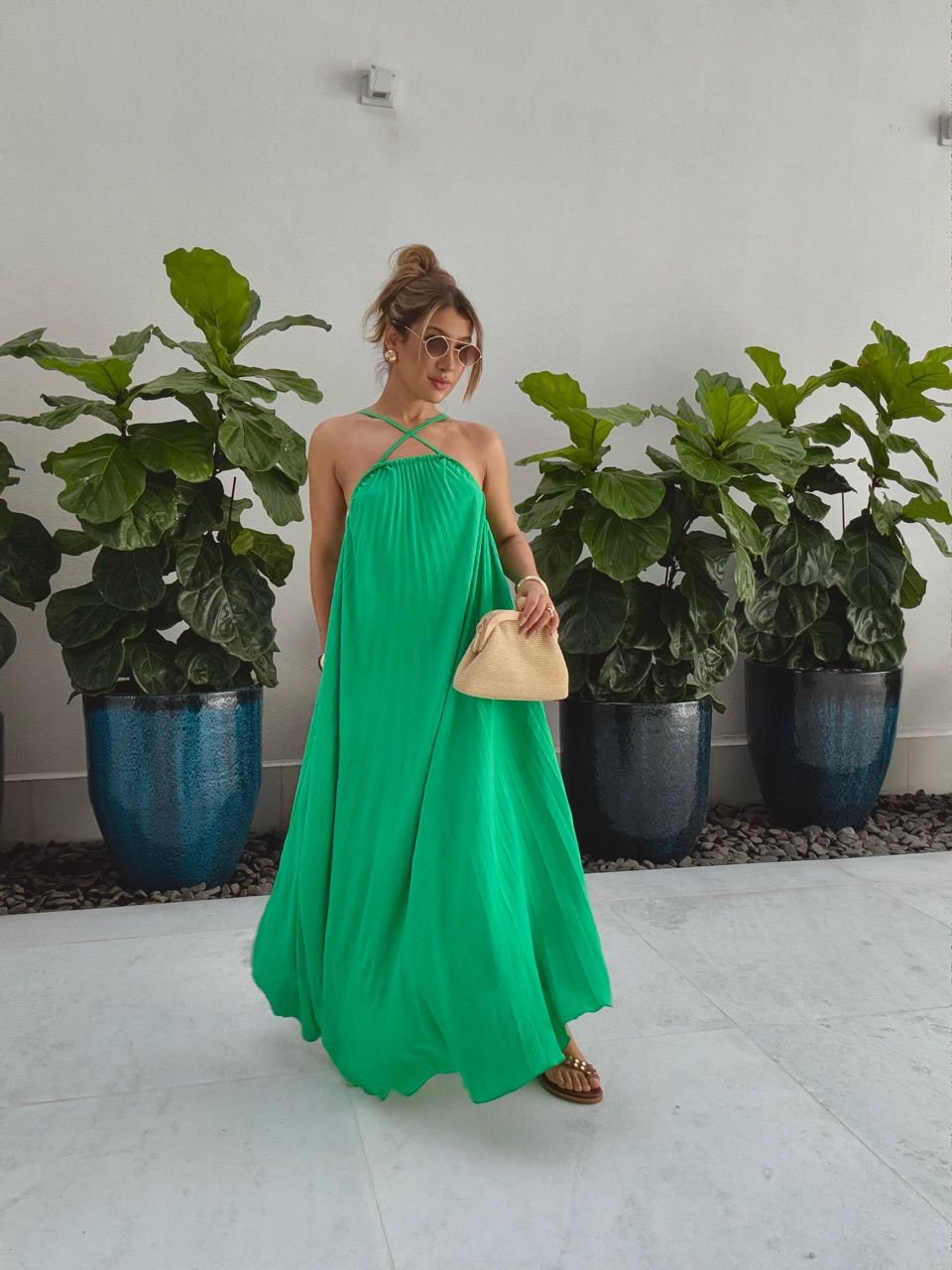 VESTIDO KARLA PLISSADO verde - 0060690014 - CAROLLA FERRARO