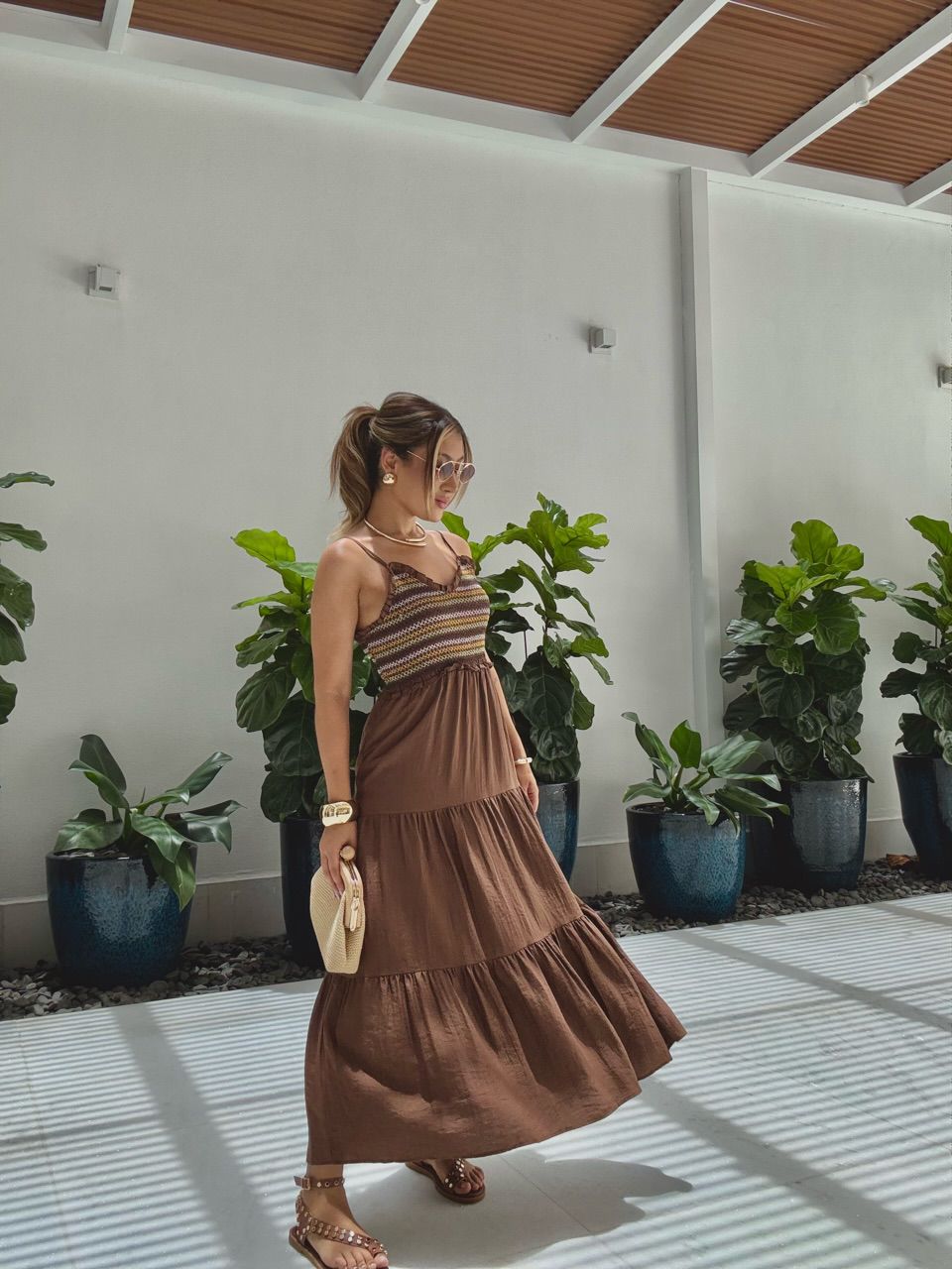 VESTIDO YASMIN ALÇA MARROM - 0060670054 - CAROLLA FERRARO