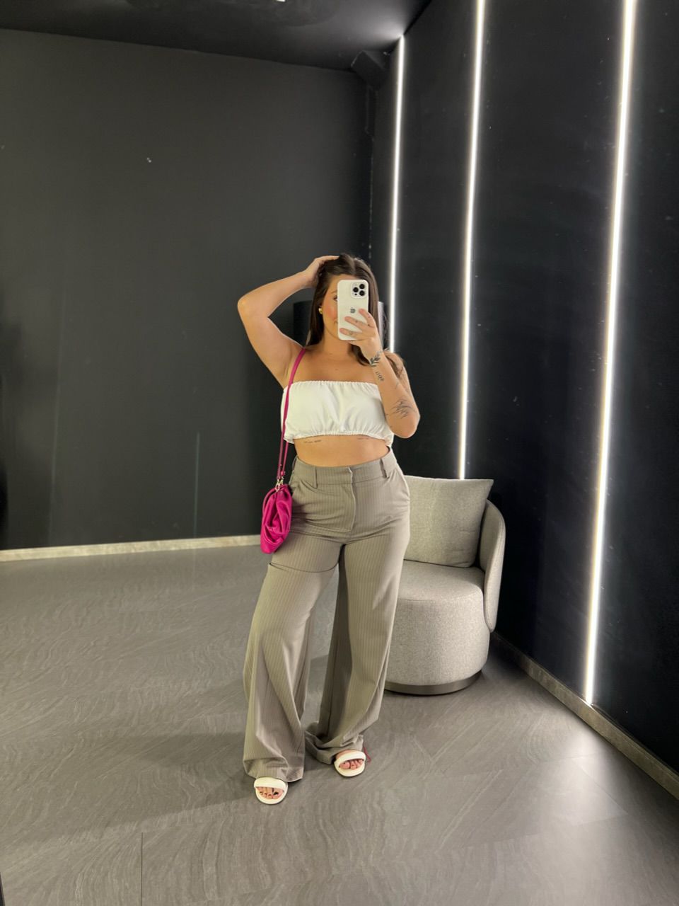 CALÇA RISCA DE GIZ PANTALONA CAQUI