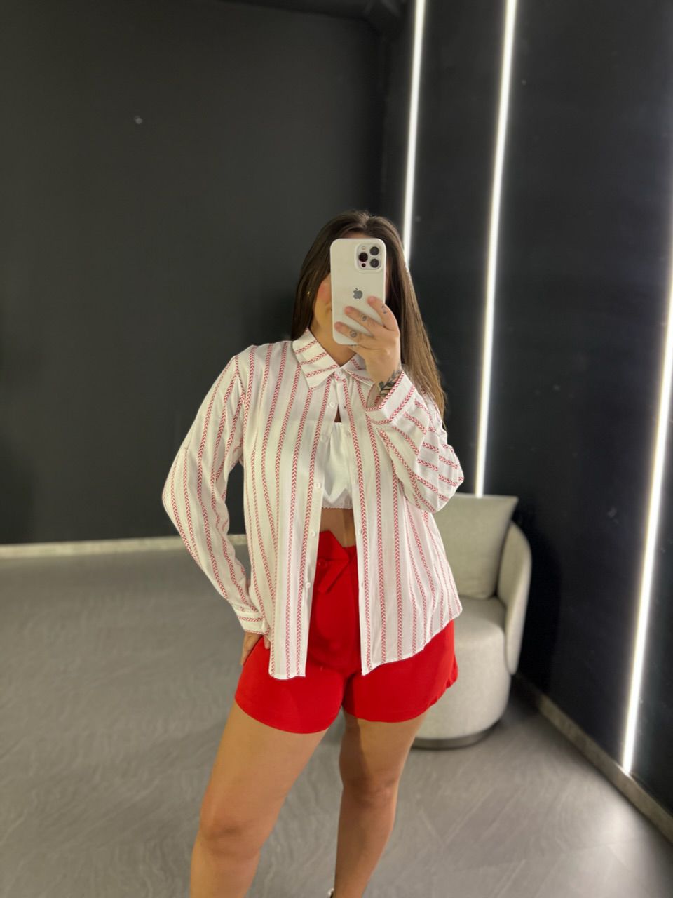 CAMISA IARA LISTRADA VERMELHO