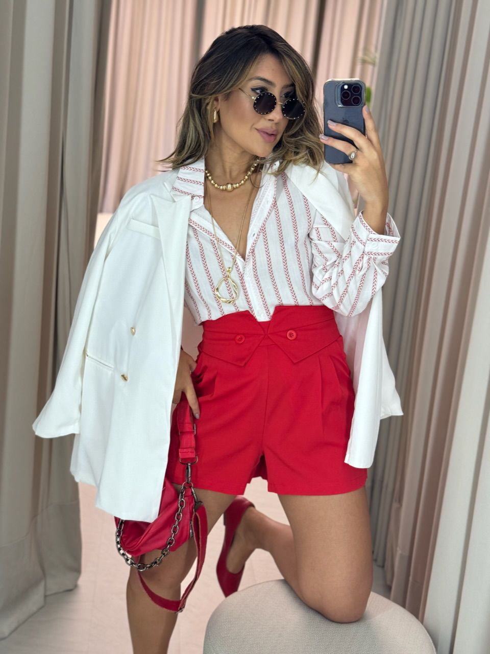CAMISA IARA LISTRADA VERMELHO