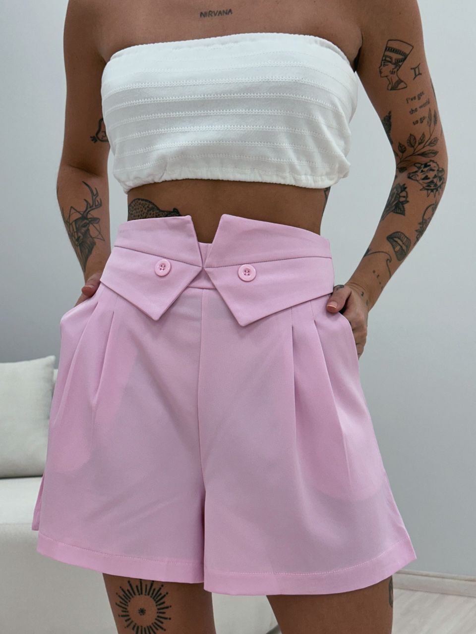 SHORT DANIELA ALFAIATARIA ROSA CLARO