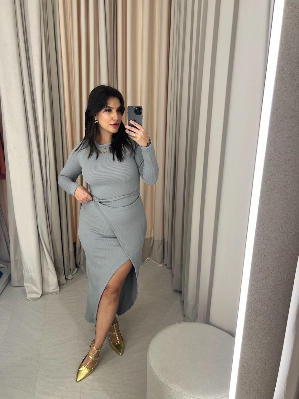 VESTIDO ALANA ANARRUGA CINZA