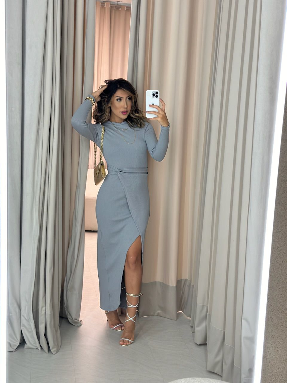 VESTIDO ALANA ANARRUGA CINZA