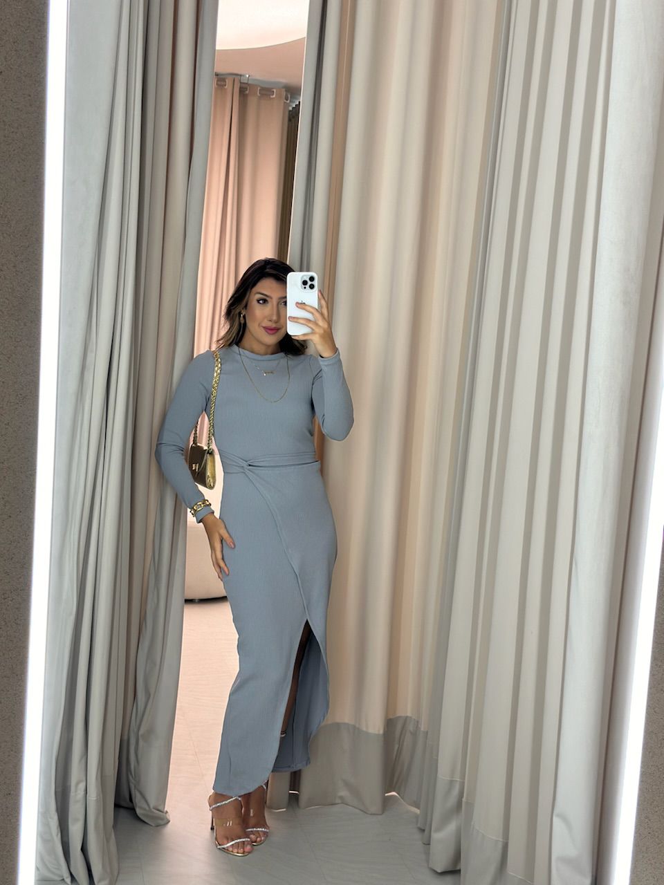 VESTIDO ALANA ANARRUGA CINZA