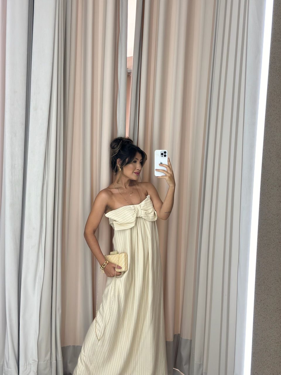 VESTIDO LAÇO RISCA DE GIZ MARFIM