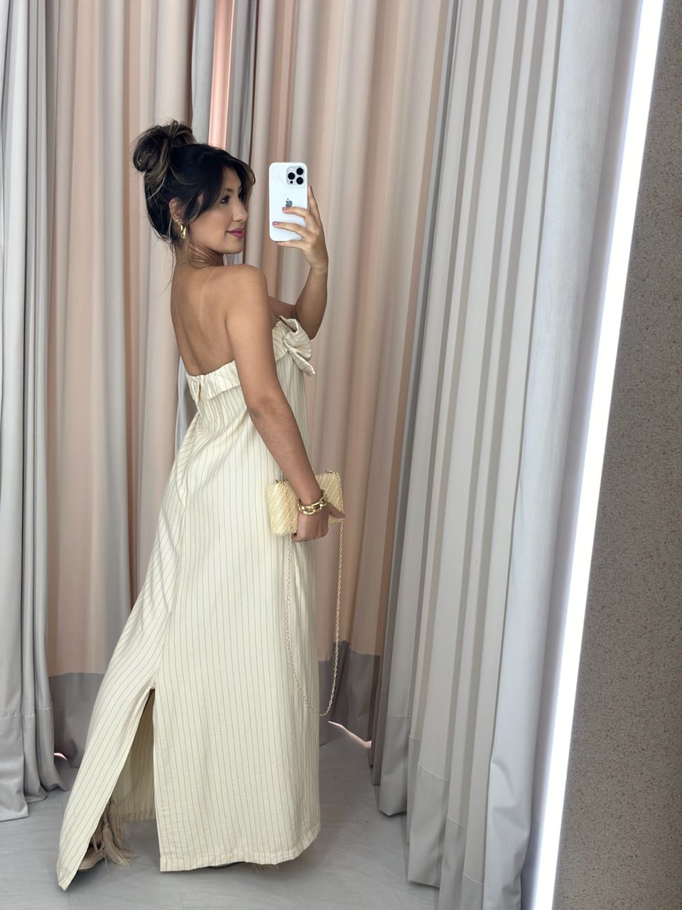 VESTIDO LAÇO RISCA DE GIZ MARFIM