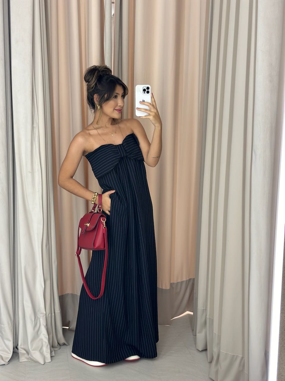 VESTIDO LAÇO RISCA DE GIZ PRETO - 0051670032 - CAROLLA FERRARO