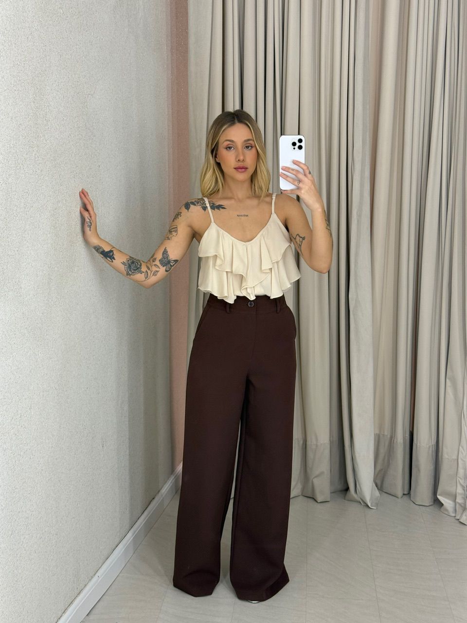 CALÇA MARIA EDUARDA PANTALONA MARROM