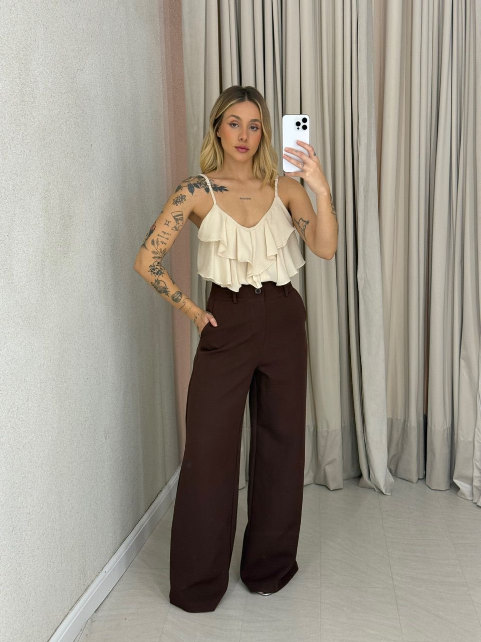 CALÇA MARIA EDUARDA PANTALONA MARROM