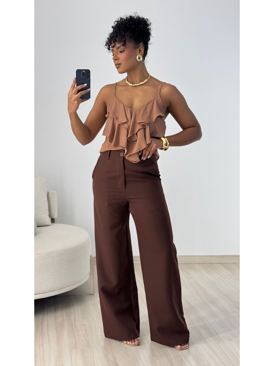 CALÇA MARIA EDUARDA PANTALONA MARROM