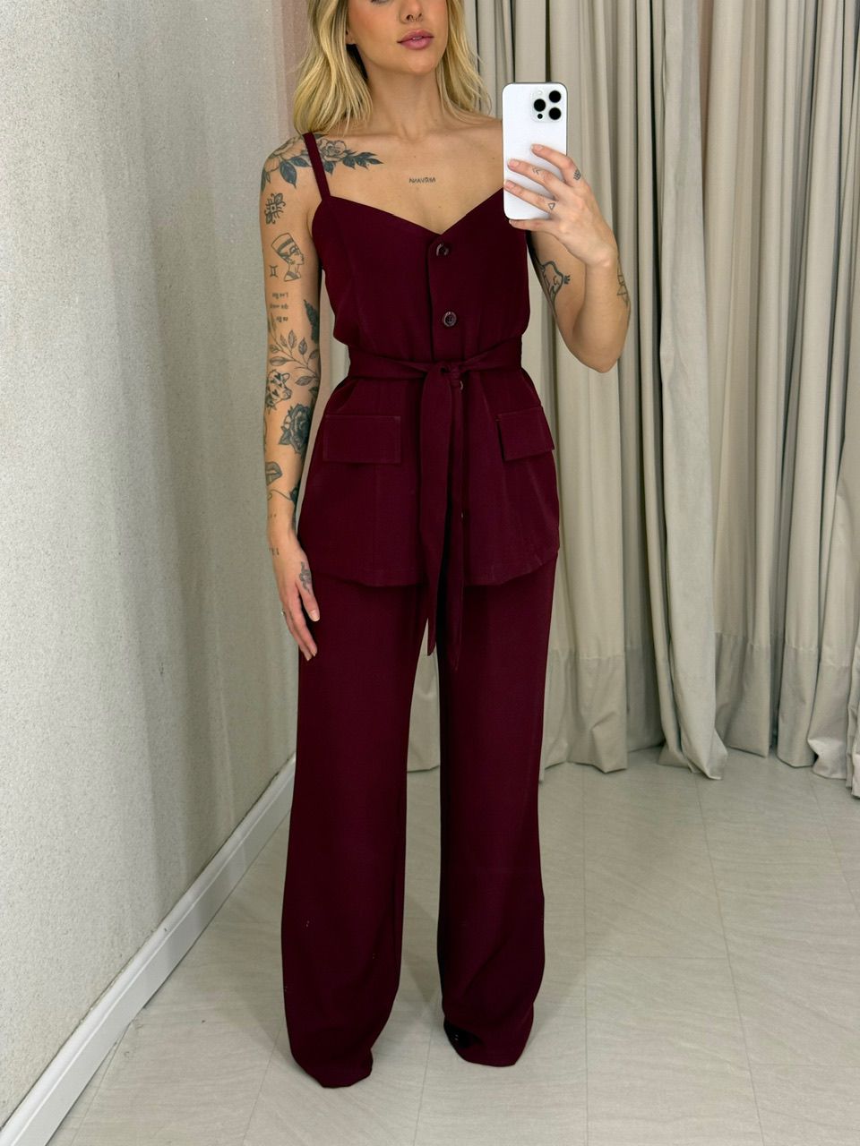 CONJUNTO ALESSIA BLUSA CALÇA VINHO
