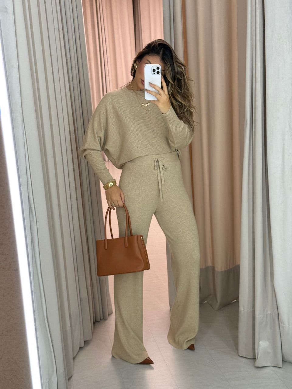 CONJUNTO LISA TRICOT AREIA - 0063760110 - CAROLLA FERRARO