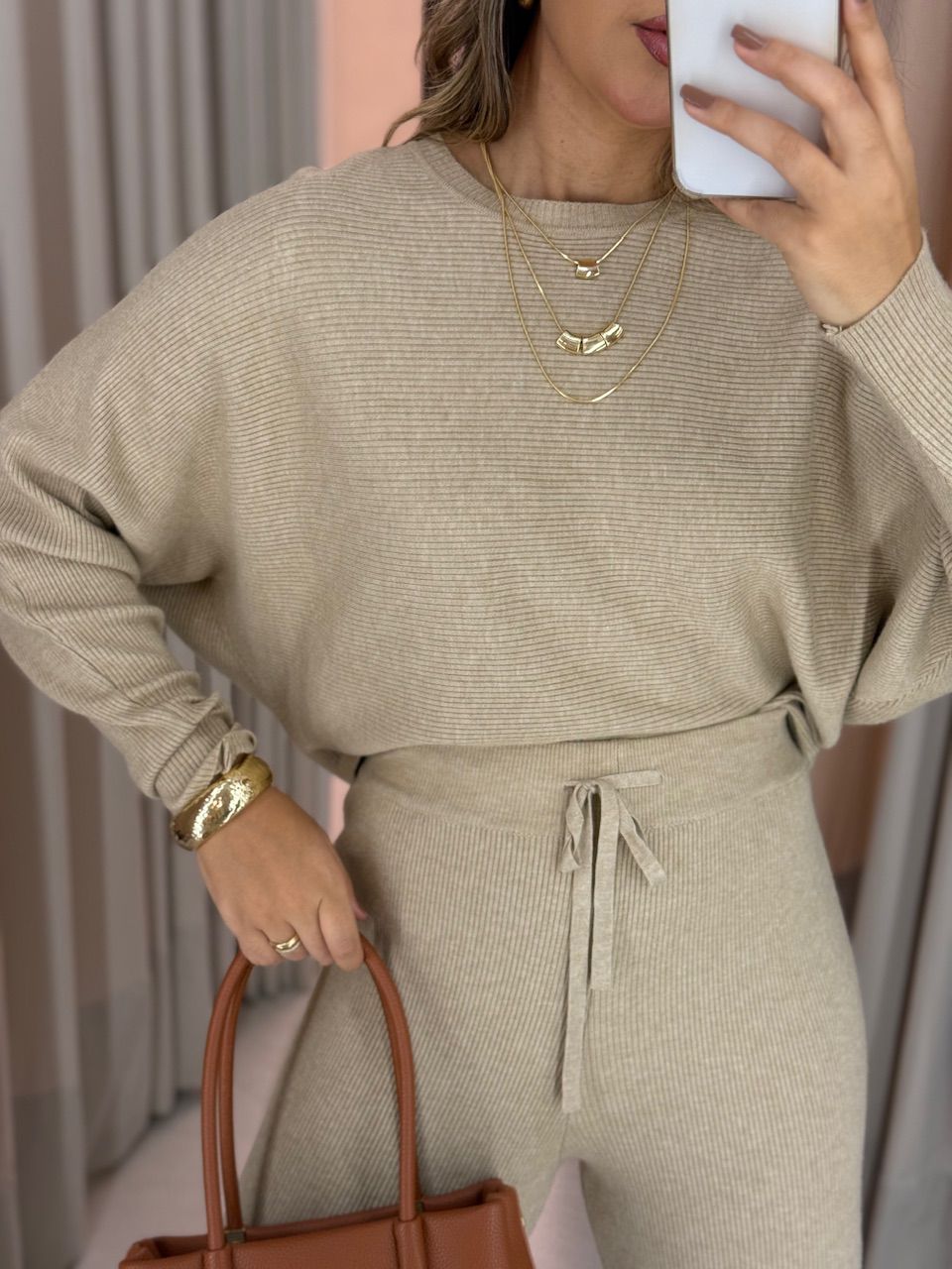 CONJUNTO LISA TRICOT AREIA