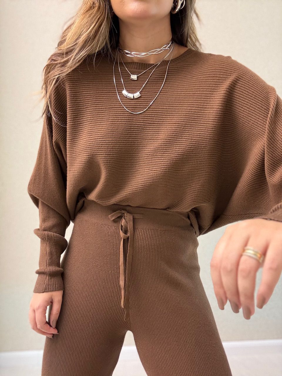CONJUNTO LISA TRICOT MARROM