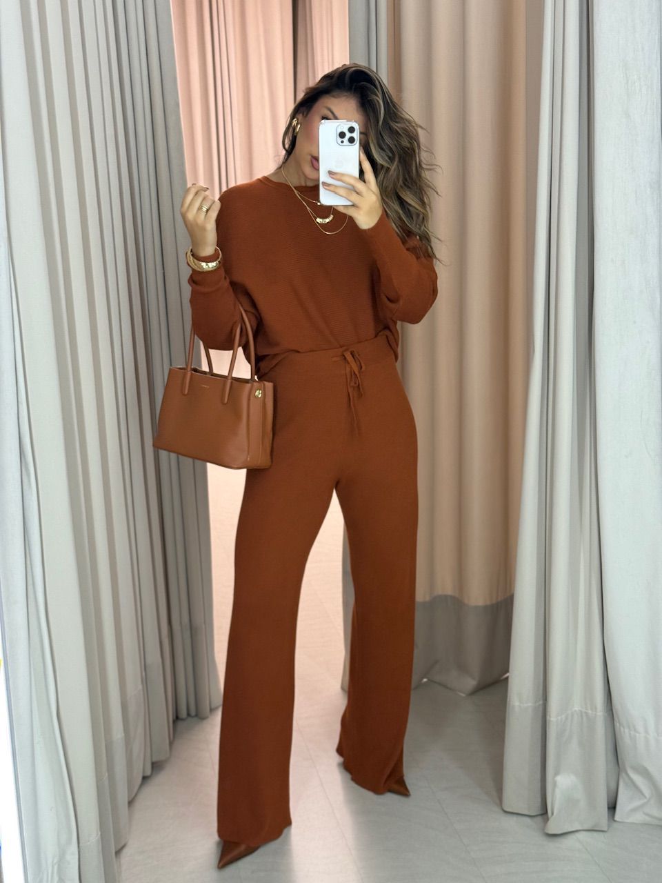 CONJUNTO LISA TRICOT TELHA - 0063760180 - CAROLLA FERRARO