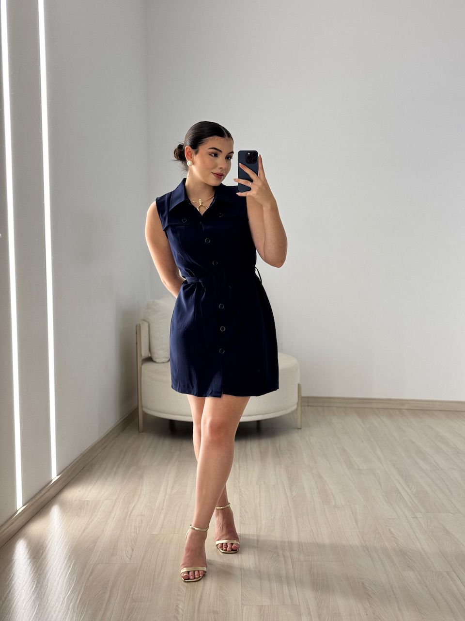 VESTIDO SARAH BOTÕES MARINHO - 0063840055 - CAROLLA FERRARO