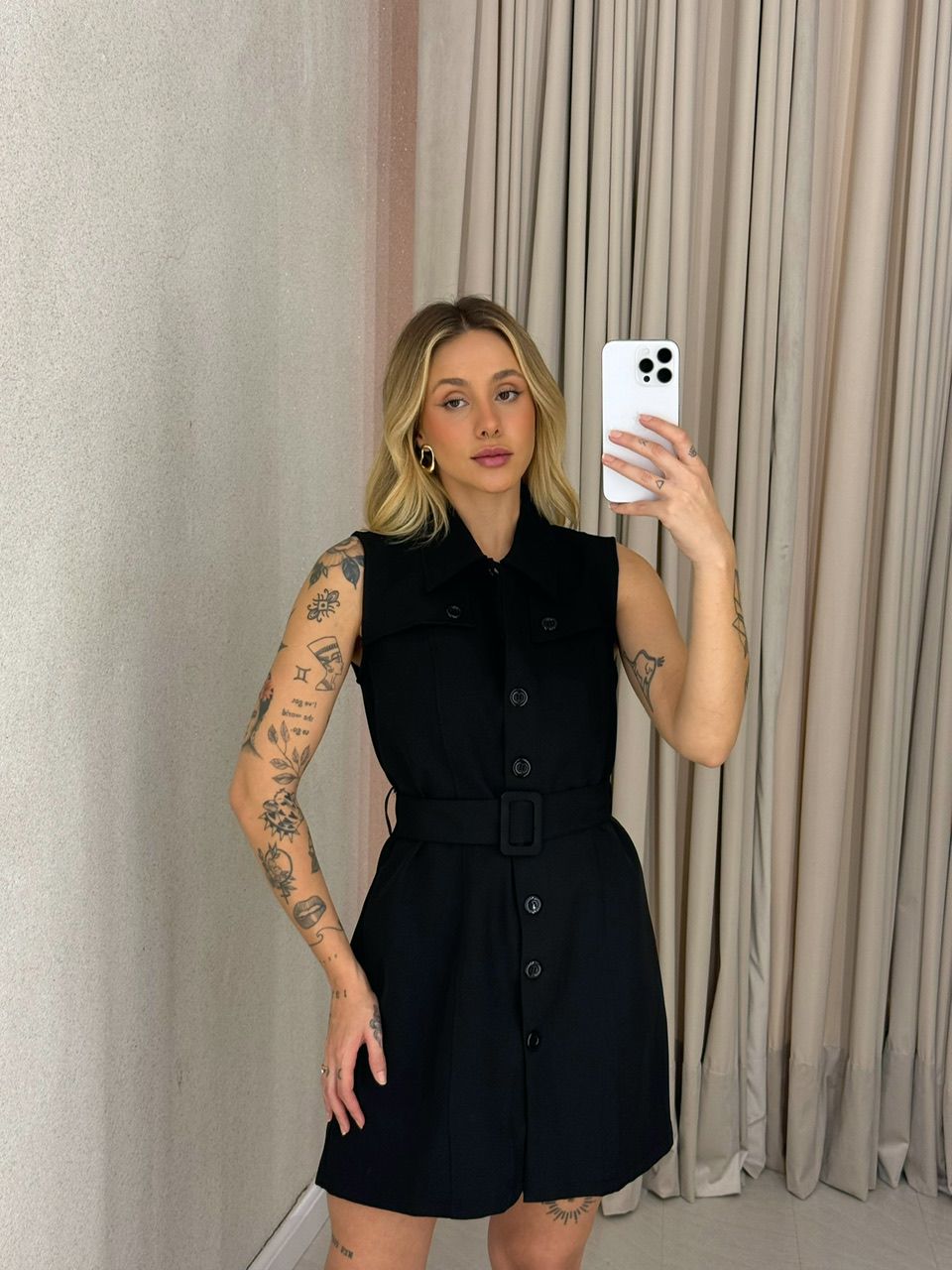 VESTIDO SARAH BOTÕES PRETO