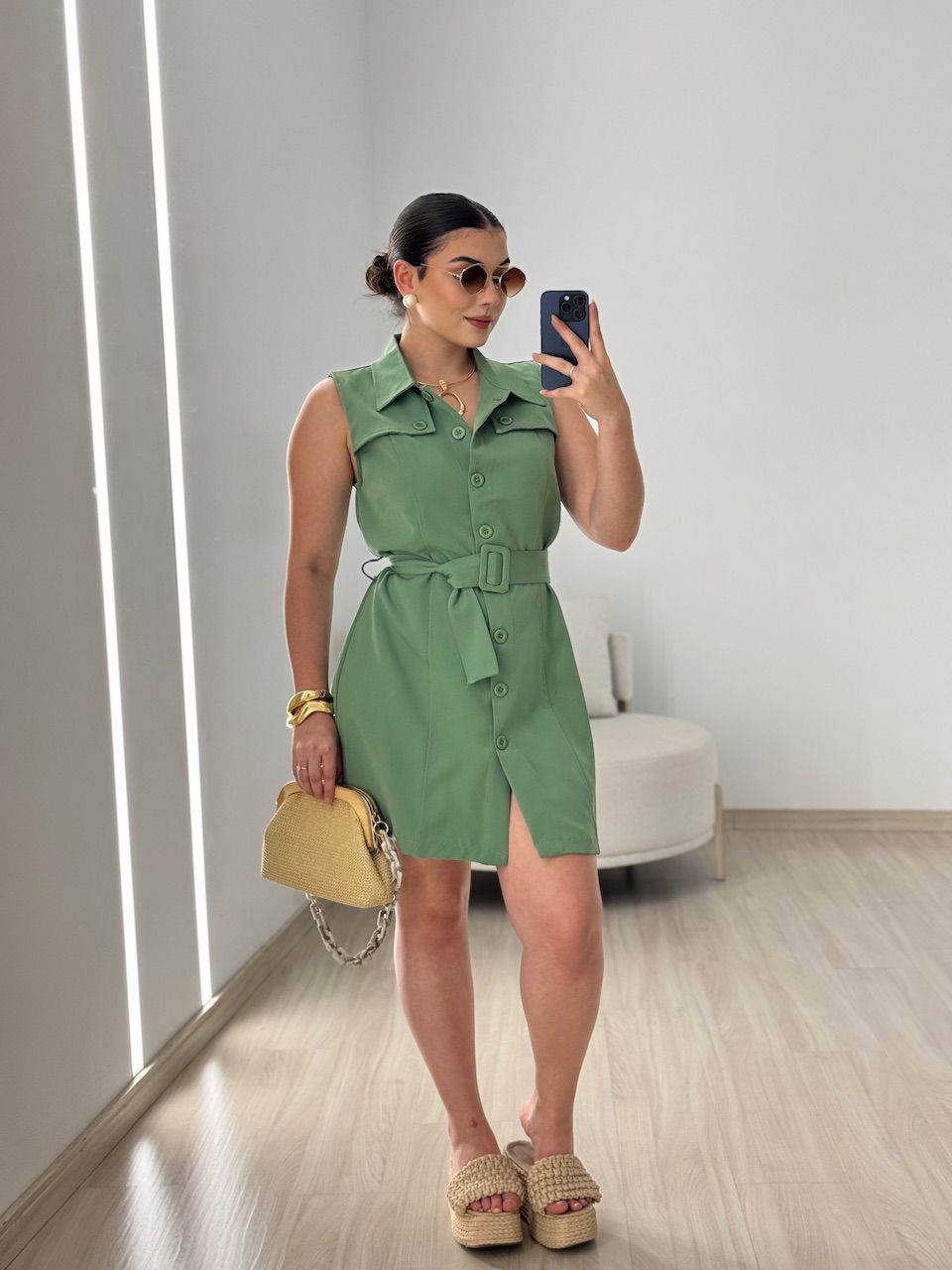VESTIDO SARAH BOTÕES VERDE - 0063840014 - CAROLLA FERRARO